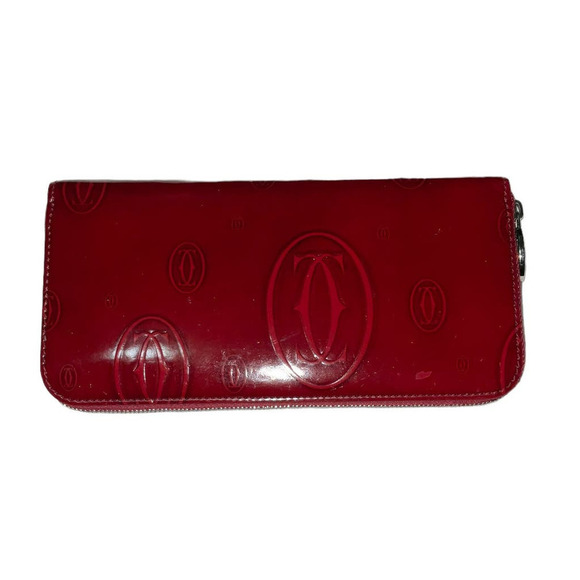 Cartier Bordeaux Happy Birthday Patent Leather Zippy Zip Around Long Wallet - Picture 1 of 14